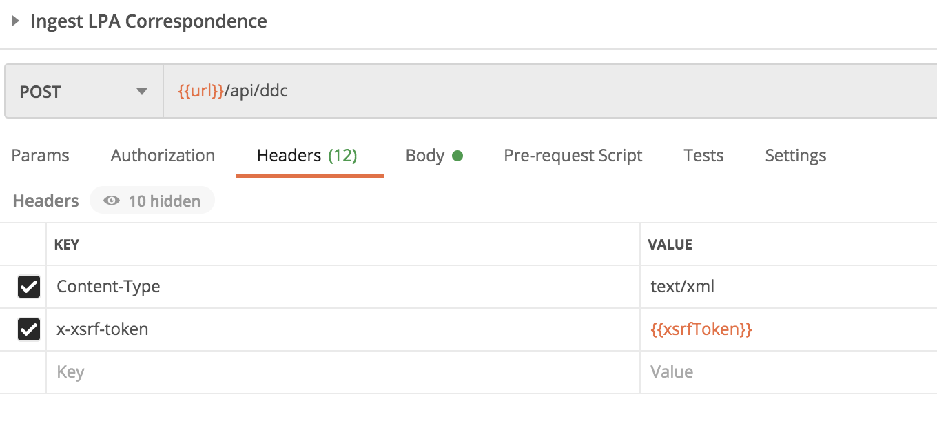 Image of postman xsrf header x-xsrf-token:{{xsrfToken}}