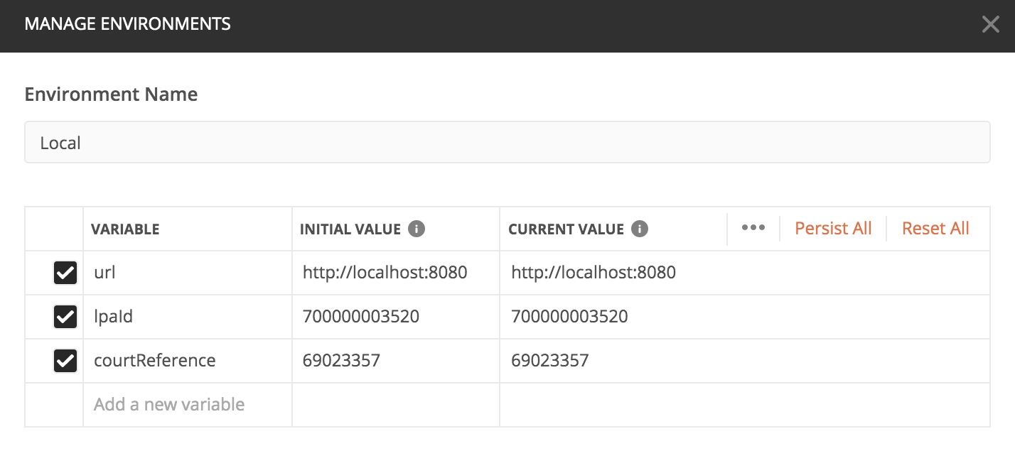 Image of postman environment configuration