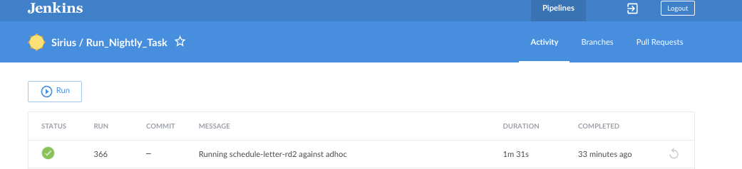 Image of Jenkins run nightly pipeline homepage