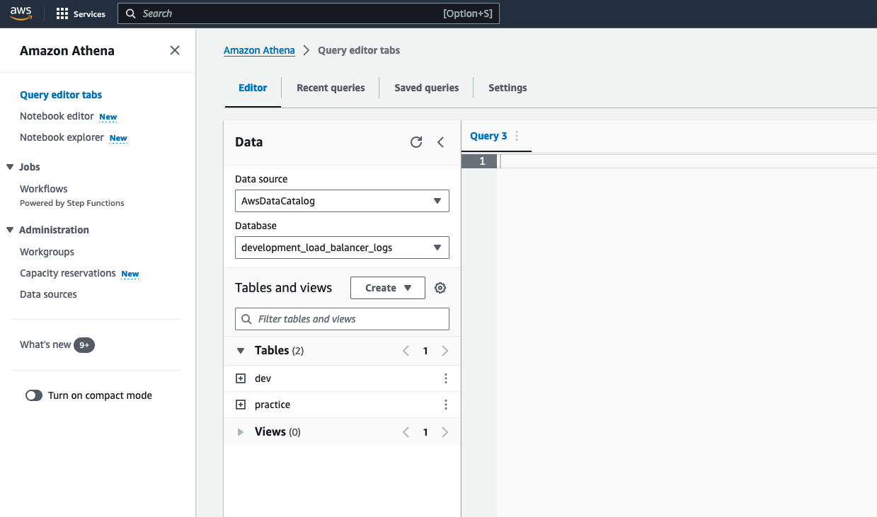 Image of AWS athena query editor