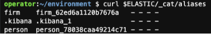 Image of console with current elastic search aliases