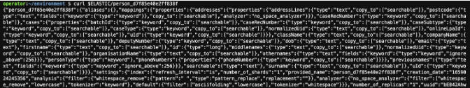 Image of console with 1 elastic search indexes and the mappings