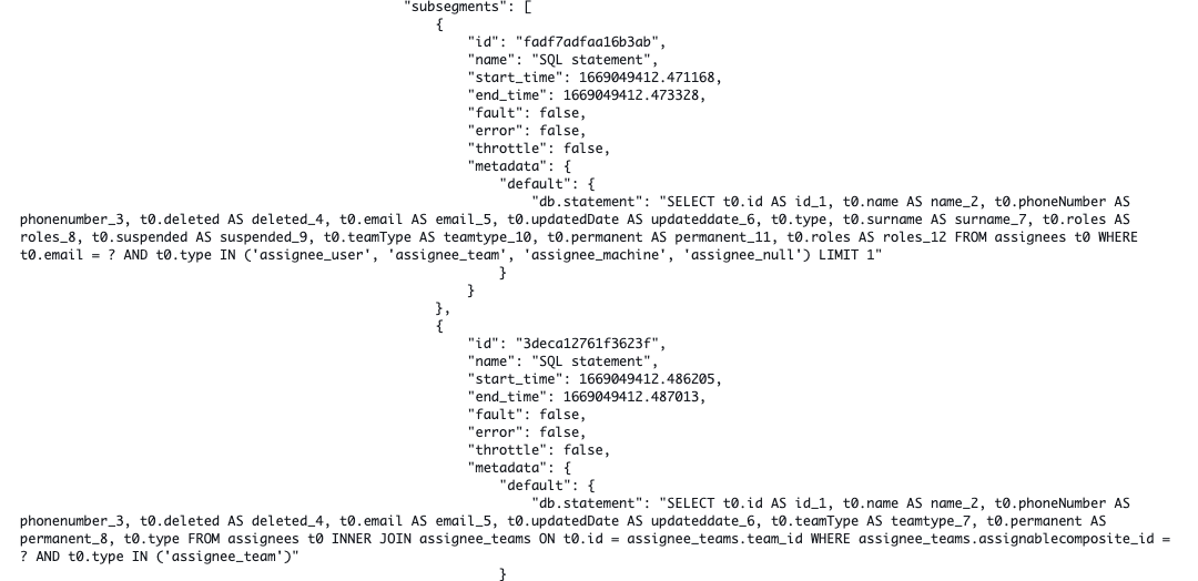 Image of AWS trace information